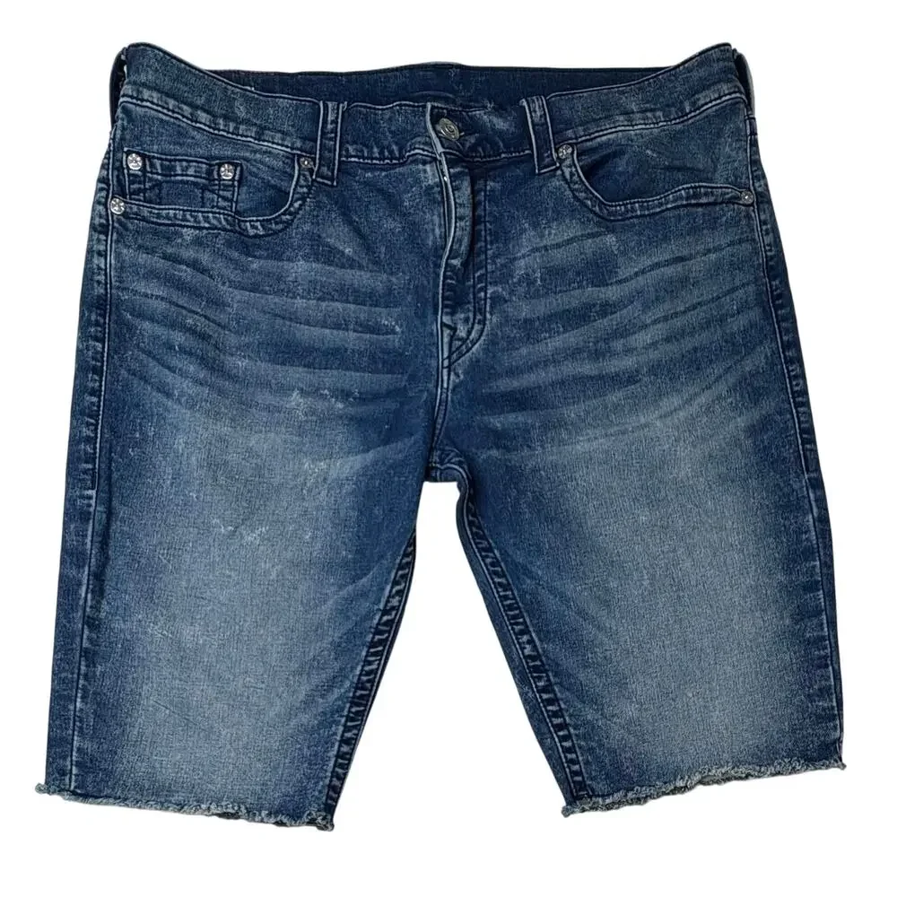 True Religion Ricky Relaxed Straight Fit Blue Jeans Shorts 40 Skater‎ Y2k Casual